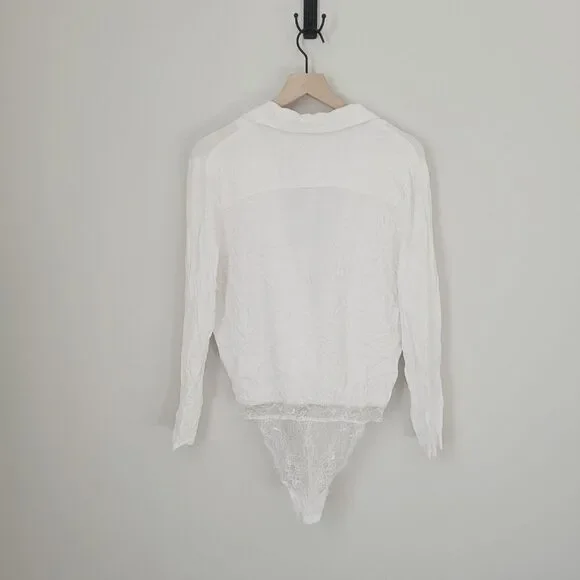 Free People Elsa Bodysuit Top Cream Surplice Neck Size Small - Picture 10 of 12